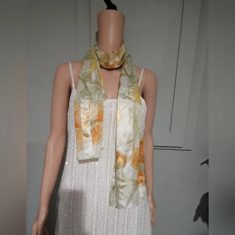 Italca Made in Italy Floral Sheer Scarf / Wrap. Yellow/Orange